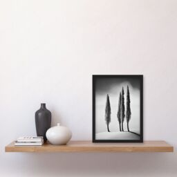 Artery8 Wall Art Print Group of Cypress Trees on Snowy Hill Minimalist Black & White Photograph Cypresses in Foggy Winter Landscape Artwork Framed A4 - thumbnail 2