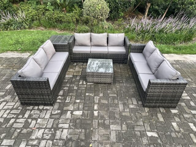Fimous Rattan Garden Furniture Set 9 Seater Patio Outdoor Lounge Sofa Set with Side Table Square Coffee Table Dark Grey Mixed - image 1