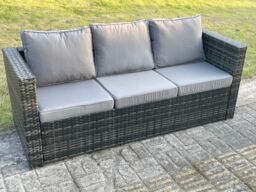 Fimous Rattan Garden Furniture Set 9 Seater Patio Outdoor Lounge Sofa Set with Side Table Square Coffee Table Dark Grey Mixed - thumbnail 3