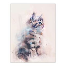 "Artery8 Cat Lover Cute Fluffy Ragdoll Kitten Watercolour Wall Art Print in Grey - Size: W12"" x H16""" - thumbnail 1
