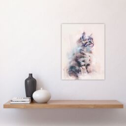 "Artery8 Cat Lover Cute Fluffy Ragdoll Kitten Watercolour Wall Art Print in Grey - Size: W12"" x H16""" - thumbnail 4