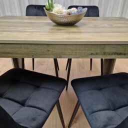 KOSY KOALA Rustic Effect Dining Table Set with 4 Black Velvet Chairs - 4 Seater Dining Room Furniture Set in Brown - thumbnail 5
