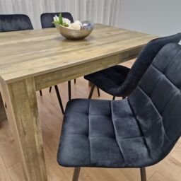 KOSY KOALA Rustic Effect Dining Table Set with 4 Black Velvet Chairs - 4 Seater Dining Room Furniture Set in Brown - thumbnail 3