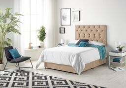 Somnior Premier Plush Velvet Sprung Memory Foam 4 Drawer Divan Bed Set with Upholstered Headboard in Beige - Size: Small Double - thumbnail 2