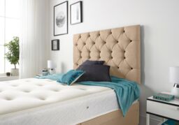 Somnior Premier Plush Velvet Sprung Memory Foam 4 Drawer Divan Bed Set with Upholstered Headboard in Beige - Size: Small Double - thumbnail 3