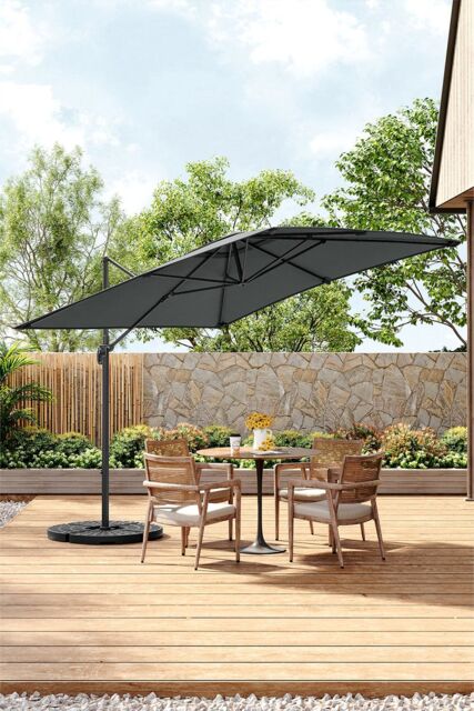 Living and Home Large Square Canopy Rotating Outdoor Cantilever Parasol with Fillable Base in Dark Grey - image 1