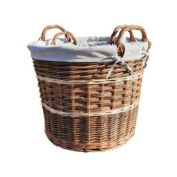 Red Hamper Wicker Set of 2 Cotton Lined Log Baskets in Brown