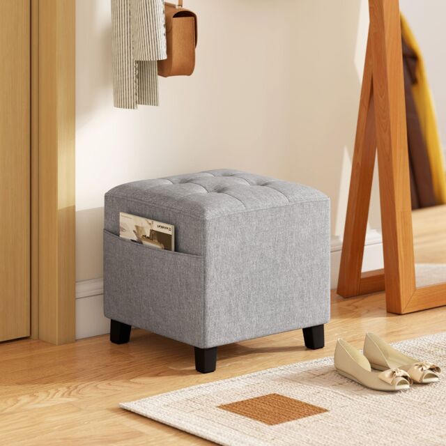 HOMCOM Small Footstool Square Ottoman with Padded Seat, Light Grey - image 1