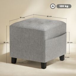 HOMCOM Small Footstool Square Ottoman with Padded Seat, Light Grey - thumbnail 3