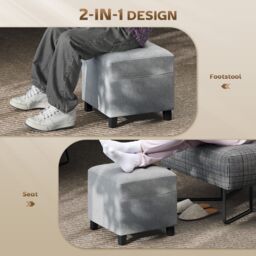HOMCOM Small Footstool Square Ottoman with Padded Seat, Light Grey - thumbnail 4