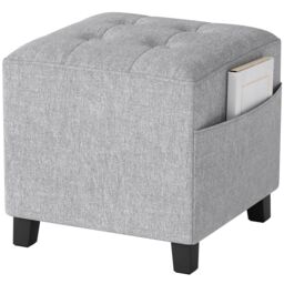 HOMCOM Small Footstool Square Ottoman with Padded Seat, Light Grey - thumbnail 2