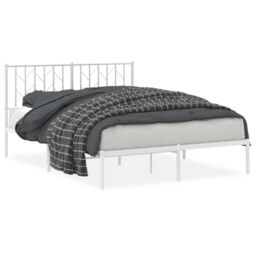 Berkfield Home Metal Bed Frame without Mattress with Headboard White 140x190cm - Size: 140x190 cm - thumbnail 2