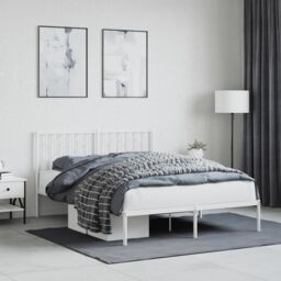 Berkfield Home Metal Bed Frame without Mattress with Headboard White 140x190cm - Size: 140x190 cm - thumbnail 1
