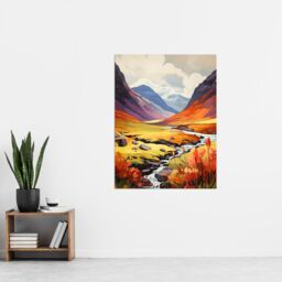 Artery8 Scotland Glencoe Valley Vibrant Oil Painting Majestic Mountains & River With Heather Shrubs Extra Large XL Unframed Wall Art Poster Print - thumbnail 4