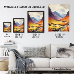 Artery8 Scotland Glencoe Valley Vibrant Oil Painting Majestic Mountains & River With Heather Shrubs Extra Large XL Unframed Wall Art Poster Print - thumbnail 3