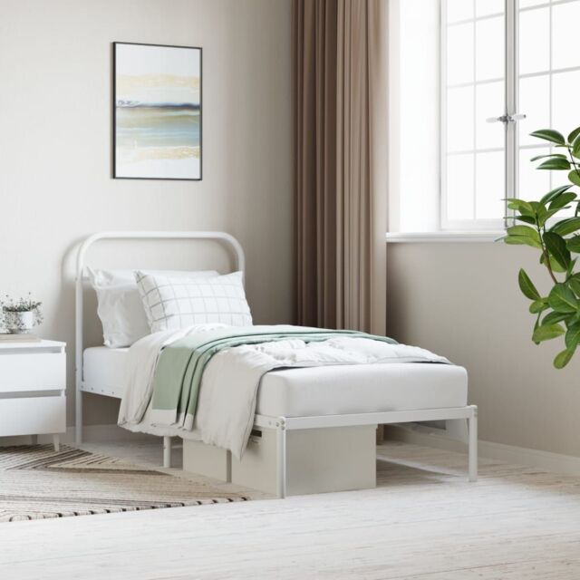 Berkfield Home Metal Bed Frame with Headboard White 90x190 cm Single - image 1