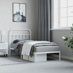 Berkfield Home Metal Bed Frame with Headboard White 90x190 cm Single - thumbnail 4
