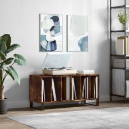Berkfield Home Record Cabinet Smoked Oak 100x38x48 cm Engineered Wood in Brown - Size: 100 x 38 x 48 cm - thumbnail 2