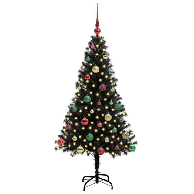 Berkfield Home Lush Christmas Tree with 150 LEDs with Stand Black 150 cm PVC - image 1