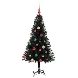Berkfield Home Lush Christmas Tree with 150 LEDs with Stand Black 150 cm PVC - thumbnail 6