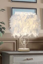 Living and Home Modern Feather Design Bedside Table Lamp in White - thumbnail 3