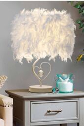 Living and Home Modern Feather Design Bedside Table Lamp in White - thumbnail 6