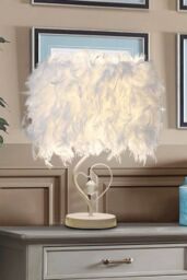 Living and Home Modern Feather Design Bedside Table Lamp in White - thumbnail 1