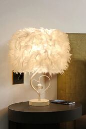 Living and Home Modern Feather Design Bedside Table Lamp in White - thumbnail 4