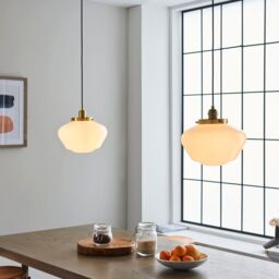 Loops Antique Brass Ceiling Pendant Light Opal Glass Shade Hanging Lighting Fixture in Clear - thumbnail 4