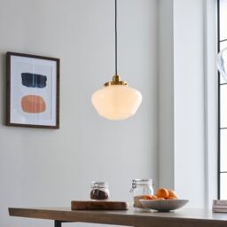 Loops Antique Brass Ceiling Pendant Light Opal Glass Shade Hanging Lighting Fixture in Clear - thumbnail 3
