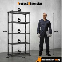5-Tier Garage Storage Shelves Adjustable Heavy Duty Metal Storage Shelving Unit 40 x 91 x 183 cm - thumbnail 3