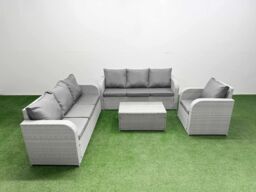 Fimous 7 Seater Poly Rattan Outdoor Garden Furniture Sofa Set Patio 3 Seater Sofa Reclining Chair 3 Seater Sofa Light Grey - thumbnail 2