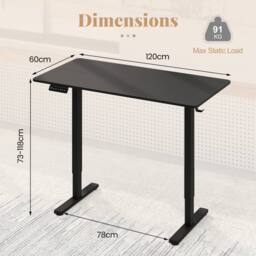 Costway Ergonomic Stand Up Desk 120x60CM Electric Standing Computer Desk in Black - Size: 120x60 cm - thumbnail 2