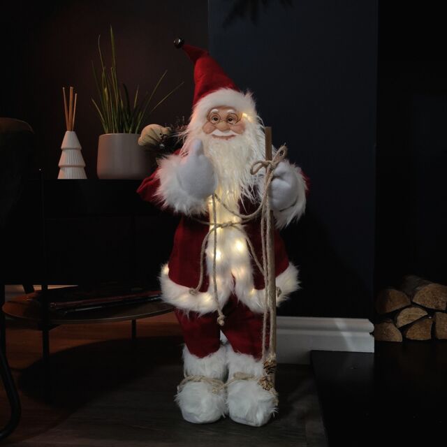 Samuel Alexander 60cm Battery Operated Red Standing Light up Santa Claus with Brown Woven Sack - image 1