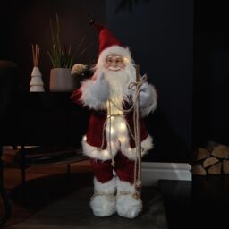 Samuel Alexander 60cm Battery Operated Red Standing Light up Santa Claus with Brown Woven Sack - thumbnail 1