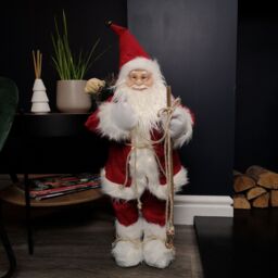 Samuel Alexander 60cm Battery Operated Red Standing Light up Santa Claus with Brown Woven Sack - thumbnail 2
