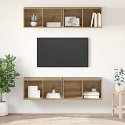 Berkfield Home Wall TV Cabinet with Shelf Wall-mounted with Storage 4 pcs Artisa in Brown - thumbnail 2