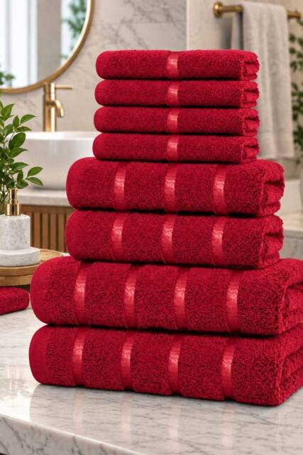 Dyzi 8 Piece Soft Towel Bale Set - Bathroom Towels in Assorted Sizes in Red - image 1