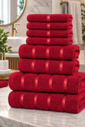 Dyzi 8 Piece Soft Towel Bale Set - Bathroom Towels in Assorted Sizes in Red - thumbnail 1