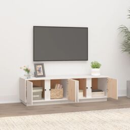Berkfield Home TV Cabinet White 140x40x40 cm Solid Wood Pine - Size: 140 x 40 x 40 cm - thumbnail 3