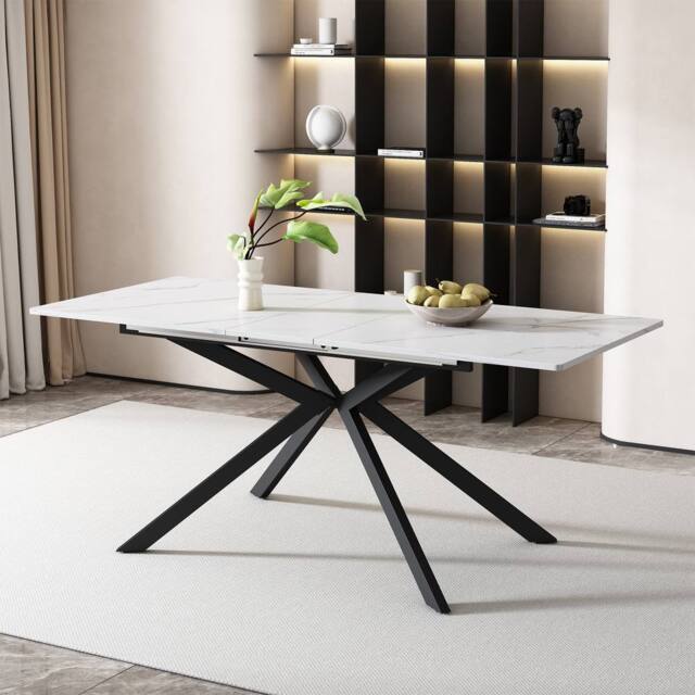 Matteo Extendable Dining Table - Black & White Marble Effect - image 1