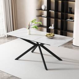 Matteo Extendable Dining Table - Black & White Marble Effect - thumbnail 2