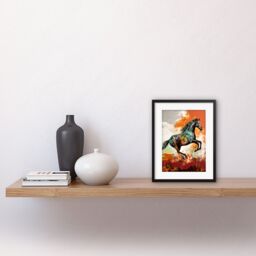"Artery8 Wall Art Print Wild Horse Galloping Across a Barren Landscape Artwork Framed 9X7 Inch in Black - Size: W7"" x H9""" - thumbnail 2