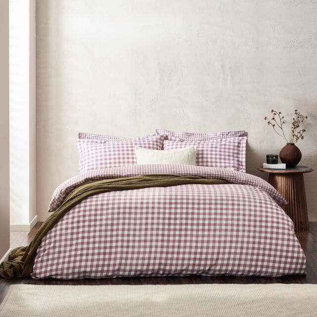 Yard Barton Gingham Check Reversible Duvet Cover Set in Purple - Size: King - image 1