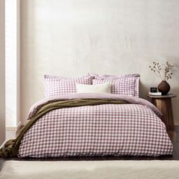 Yard Barton Gingham Check Reversible Duvet Cover Set in Purple - Size: King