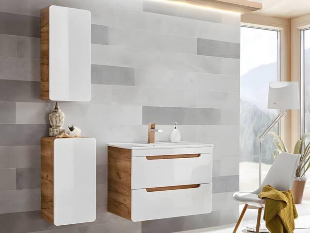 Vente-unique Bathroom Tall Unit - Natural & White - L35 X W22 X H75 Cm - ARUBA in Light Oak - image 1
