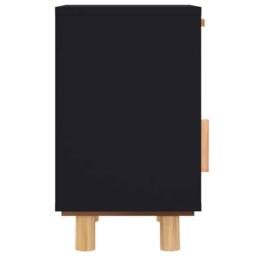 Berkfield Home Bedside Cabinet Black Solid Wood Pine & Natural Rattan - thumbnail 6