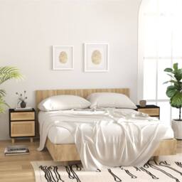 Berkfield Home Bedside Cabinet Black Solid Wood Pine & Natural Rattan - thumbnail 3