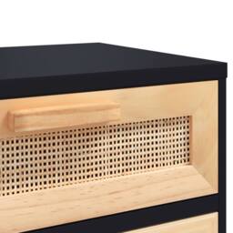 Berkfield Home Bedside Cabinet Black Solid Wood Pine & Natural Rattan - thumbnail 7