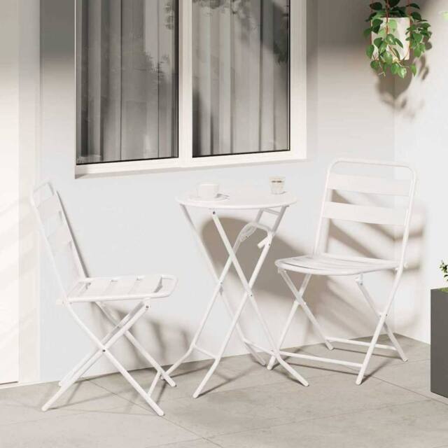 Berkfield Home 3 Piece Folding Bistro Set White Steel - image 1
